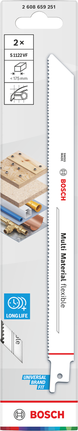 Pilové listy Bosch Multi Material flexibilní S1122VF z bimetalu, balení po 2 kusech.